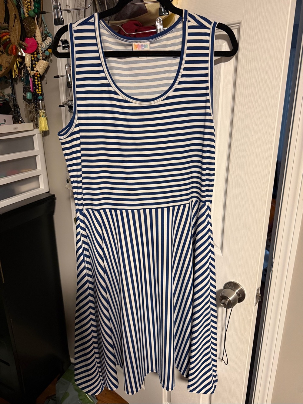 LuLaRoe Navy and White Striped Midi Dress